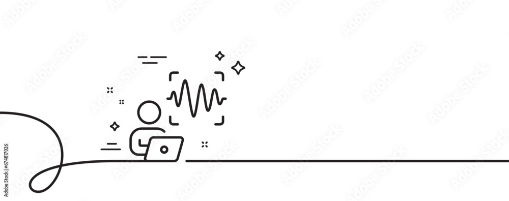 Voice wave line icon. Continuous one line with curl. Sound scan sign. Audio verification symbol. Voice wave single outline ribbon. Loop curve pattern. Vector
