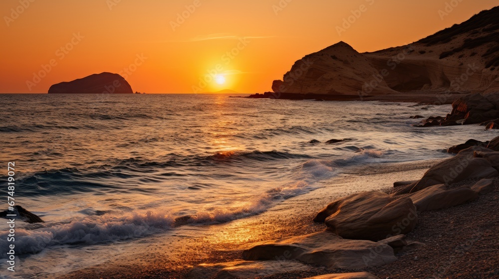 Sunset in Plathiena a wonderful beach in Milos Cyclades