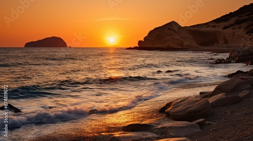 Sunset in Plathiena a wonderful beach in Milos Cyclades photo