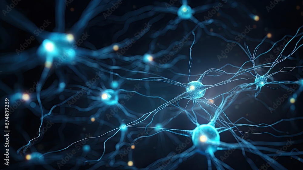 System of neurons with glowing connections System of neurons with glowing connections