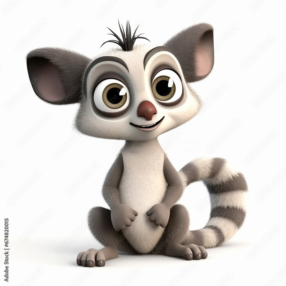 Raccoon, fluffy funny cute animal, 3d illustration on white, unusual avatar, cheerful pet