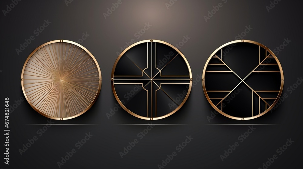 Set of gold, rose gold, black frame design. Abstract 3D circle backdrop for cosmetic product. Collection of luxury geometric background with copy space. Top view. EPS10 vector Set of gold, rose gold, black frame design. Abstract 3D circle backdrop for cosmetic product. Collection of luxury geometric background with copy space. Top view. EPS10 vector