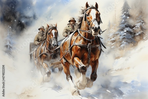 horse and rider on the snow