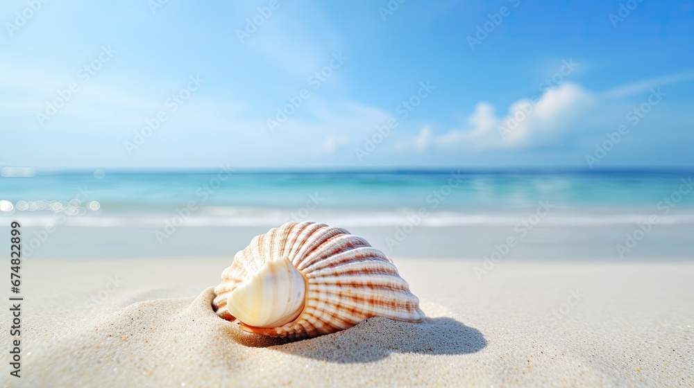 White seashell on a sunny tropical beach White seashell on a sunny tropical beach