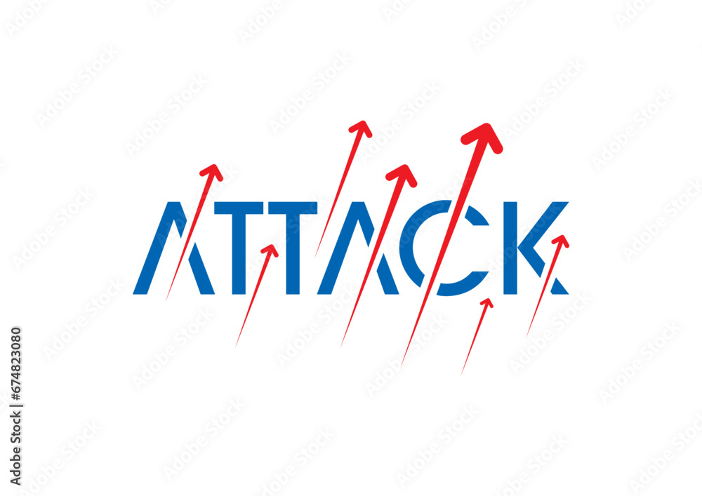 attack word and red arrow signs. attack concept