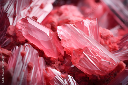 Close up detail of pink Rhodochrosite manganese carbonate mineral crystal photo