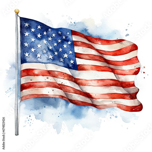 American Flag watercolor illustration isolated on white background