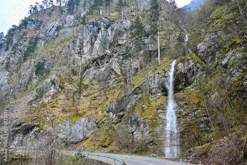 Waterfall near the road in Montenegro in the Durmitor National Park park
