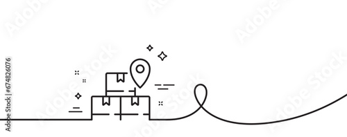 Delivery service line icon. Continuous one line with curl. Package location sign. Tracking parcel symbol. Delivery service single outline ribbon. Loop curve pattern. Vector