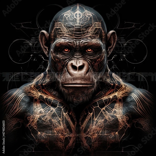 fusion of animal elements such as the chimpanzee