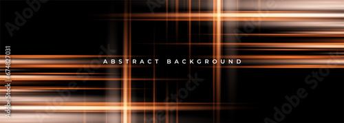 Black and orange tech wide abstract banner background with glowing rays light effect. Vector illustration