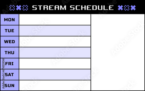 Weekly stream schedule for streamers and VTubers vector design