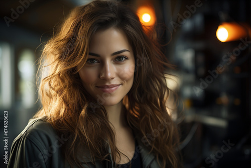 beautiful smiling business woman in casual clothes in a bar