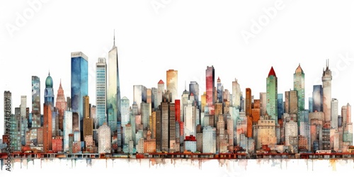 city skyline color pencil drawing on white background. beautiful Generative AI AIG32