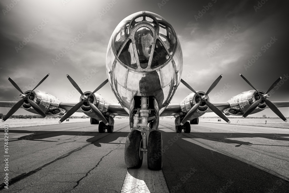 historical bomber plane on a runway