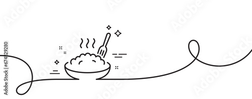 Porridge line icon. Continuous one line with curl. Bowl of rice or oats sign. Millet food symbol. Porridge single outline ribbon. Loop curve pattern. Vector