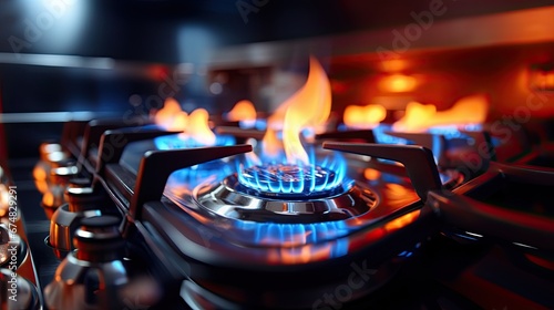 Natural gas burner from a kitchen gas stove photo