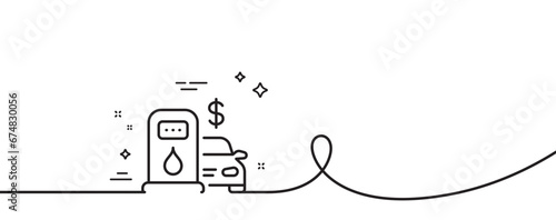 Filling station line icon. Continuous one line with curl. Gas station sign. Diesel or Petrol fuel symbol. Filling station single outline ribbon. Loop curve pattern. Vector