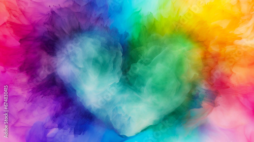 Watercolor rainbow heart background.