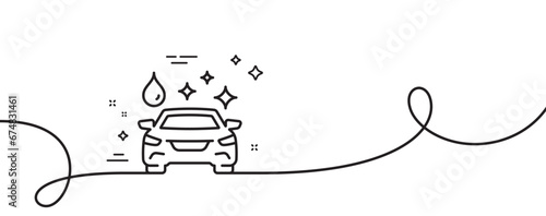 Car wash line icon. Continuous one line with curl. Clean auto sign. Shiny transport symbol. Car wash single outline ribbon. Loop curve pattern. Vector