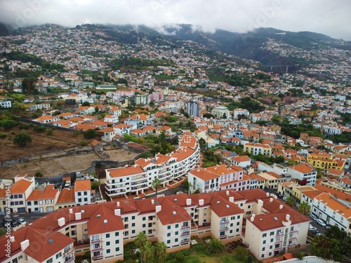 Portugal, Madeira Island, aerial view on Funchal town from drone