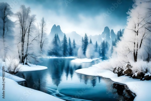 winter landscape with fog and trees © Image Studio