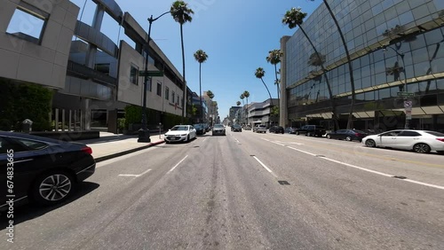 Beverly Hills Wilshire Blvd Eastbound 01 Rear View at La Peer Dr Driving Plate California USA Ultra Wide photo