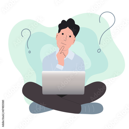 person with laptop thinking