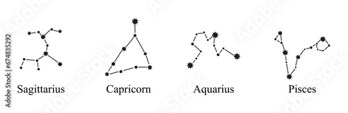 Zodiac constellations signs set vector. Constellations, collection of zodiac signs with names.