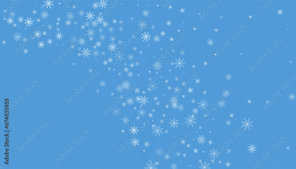 Christmas background. White delicate snowflakes on a blue background. New Year's holiday design Christmas background. White delicate snowflakes on a blue background. New Year's holiday design