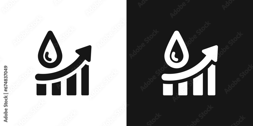 Blood sugar chart vector icon. Graph and drop blood, diabetes sign - obrazy, fototapety, plakaty 
