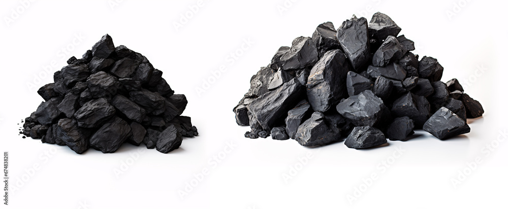 Piles of coal placed apart on a pale background. Piles of coal placed apart on a pale background.