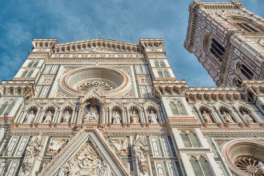 Santa Maria del Fiore facade seen from below with Giotto's bell tower