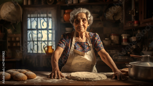 An elderly Latin female is concocting homemade loaf in her cookhouse.