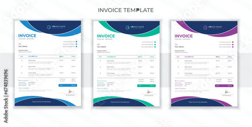 Vector creative modern invoice template design whit 3 colors photo