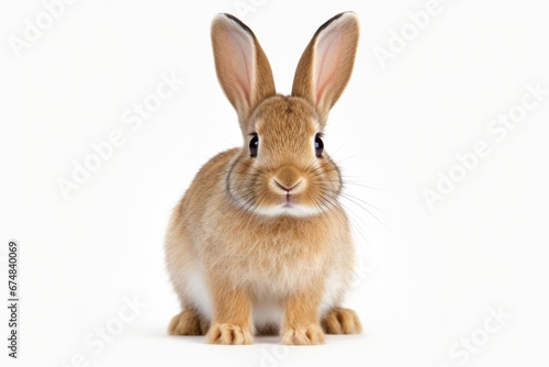 A brown rabbit sitting on top of a white floor. Suitable for nature  animals  and pet-related themes.