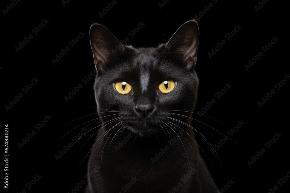 A close-up view of a black cat with piercing yellow eyes. This image is perfect for Halloween-themed designs or for adding a touch of mystery to your projects.