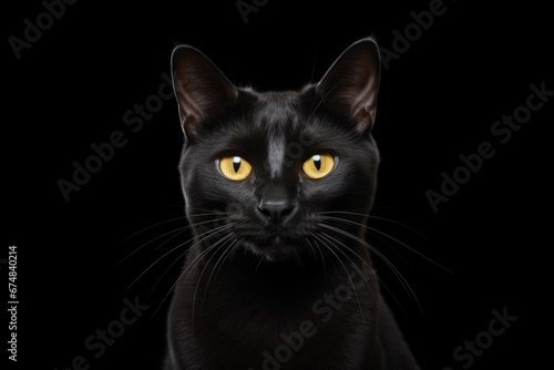 A close-up view of a black cat with piercing yellow eyes. This image is perfect for Halloween-themed designs or for adding a touch of mystery to your projects.