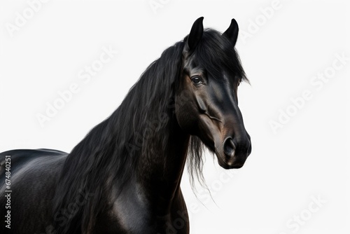 A close-up view of a horse on a white background. This image can be used in various projects related to animals, nature, or equestrian themes.