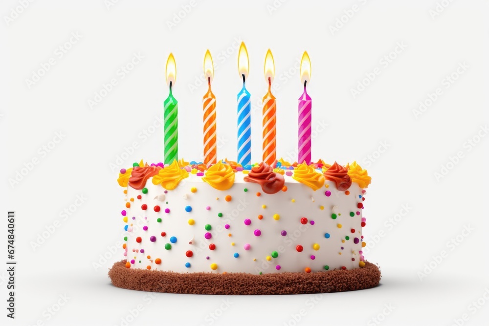 A picture of a birthday cake with four candles on top. This image can be used to celebrate birthdays and special occasions. A picture of a birthday cake with four candles on top. This image can be used to celebrate birthdays and special occasions.