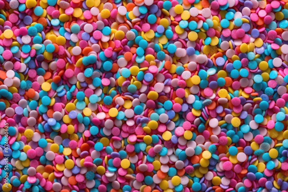 A pile of colorful sprinkles sitting on top of a table. Perfect for adding a touch of sweetness and fun to your projects.