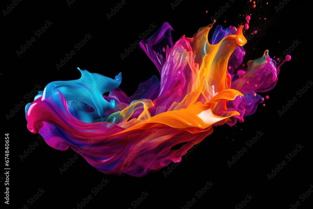 A detailed close-up of a vibrant and colorful substance against a sleek black background. This image can be used to add a pop of color and visual interest to various projects.