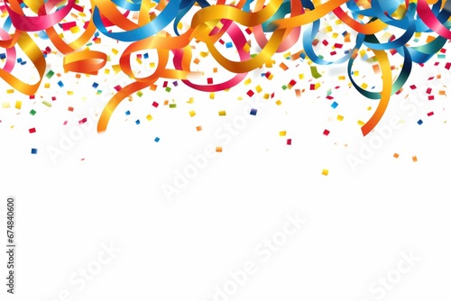 Colorful streamers and confetti on a white background. Perfect for festive occasions and celebrations.