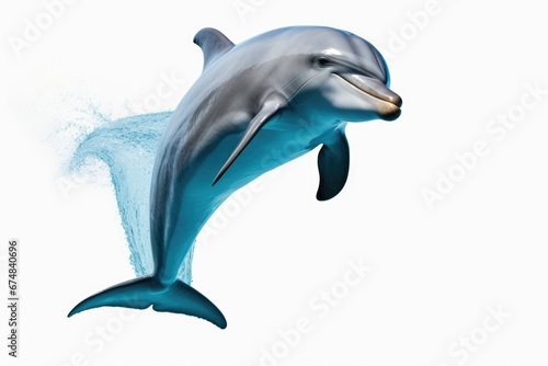 A dynamic image capturing a dolphin mid-air as it jumps with its mouth wide open. Ideal for aquatic and marine-themed projects.
