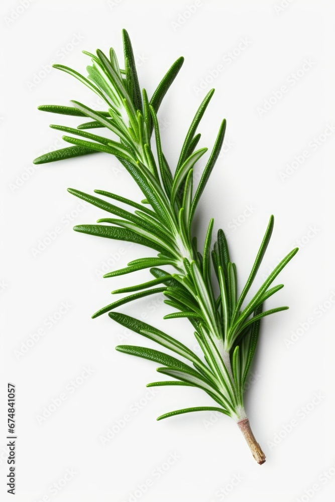 Fototapeta premium A single sprig of rosemary is placed on a clean, white surface. This versatile image can be used in various contexts and projects.