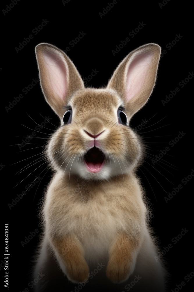 An image of a rabbit with its mouth wide open. This picture can be used to depict surprise, excitement, or even a cute animal moment. Suitable for various projects.