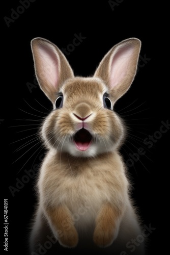An image of a rabbit with its mouth wide open. This picture can be used to depict surprise, excitement, or even a cute animal moment. Suitable for various projects.