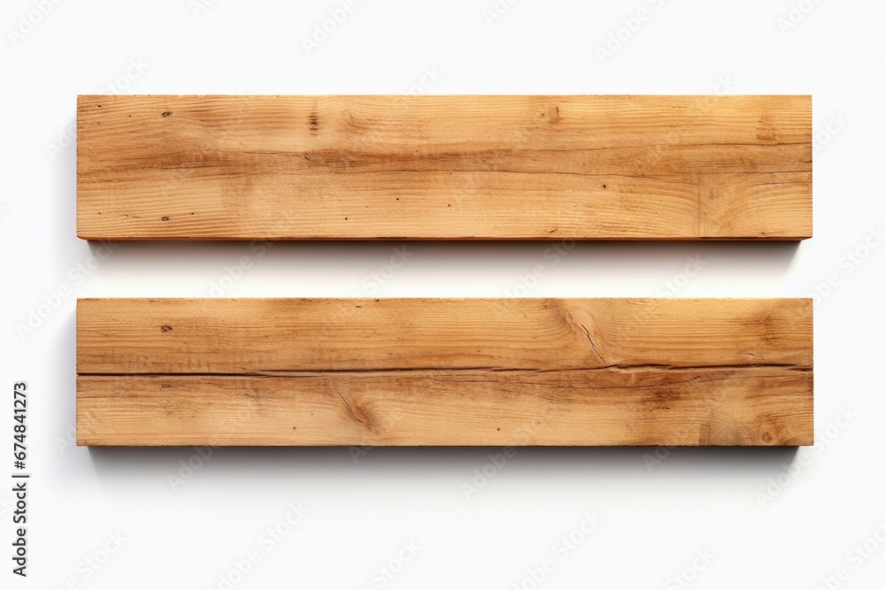 Two pieces of wood sitting on top of each other. Can be used to represent construction, building materials, or natural elements - obrazy, fototapety, plakaty 