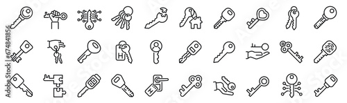 Set of 30 outline icons related key. Linear icon collection. Editable stroke. Vector illustration photo