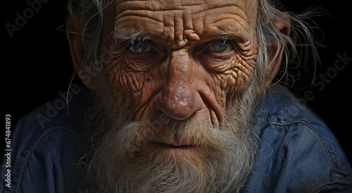 Old elderly man straight look